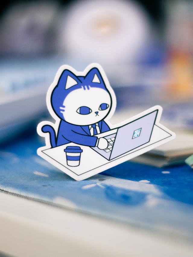 WoShi Cat Hard at Work Sticker